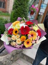 Букет цветов из:  Герберы, Ромашки, Хризантемы, Розы и Подсолнухи #REPLACE_PRED# Дружбе
